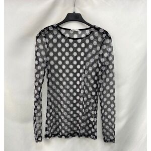 (B1) Zara Black White Polka Dot Sheer Mesh Long Sleeve Top Small